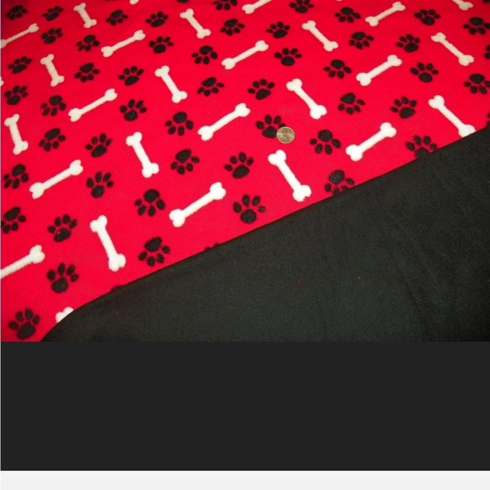 Dog Blanket Blue with Black Paws While Bones Double Fleece size S-M 21”x30”